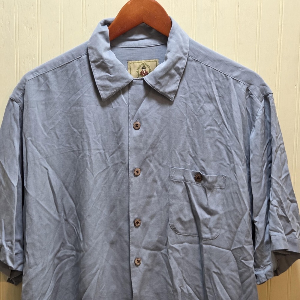 Joe Marlin Shirt Mens Large Blue‎ Cocktail Isle Short Sleeve Silk Embroidered